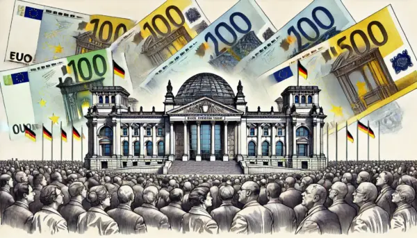 Illustration Reichstag / Bundestag mit Volk und Geld