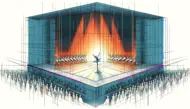 Corps-de-Ballet rahmt einen Solisten auf einer Bühne mit Schau-Publikum